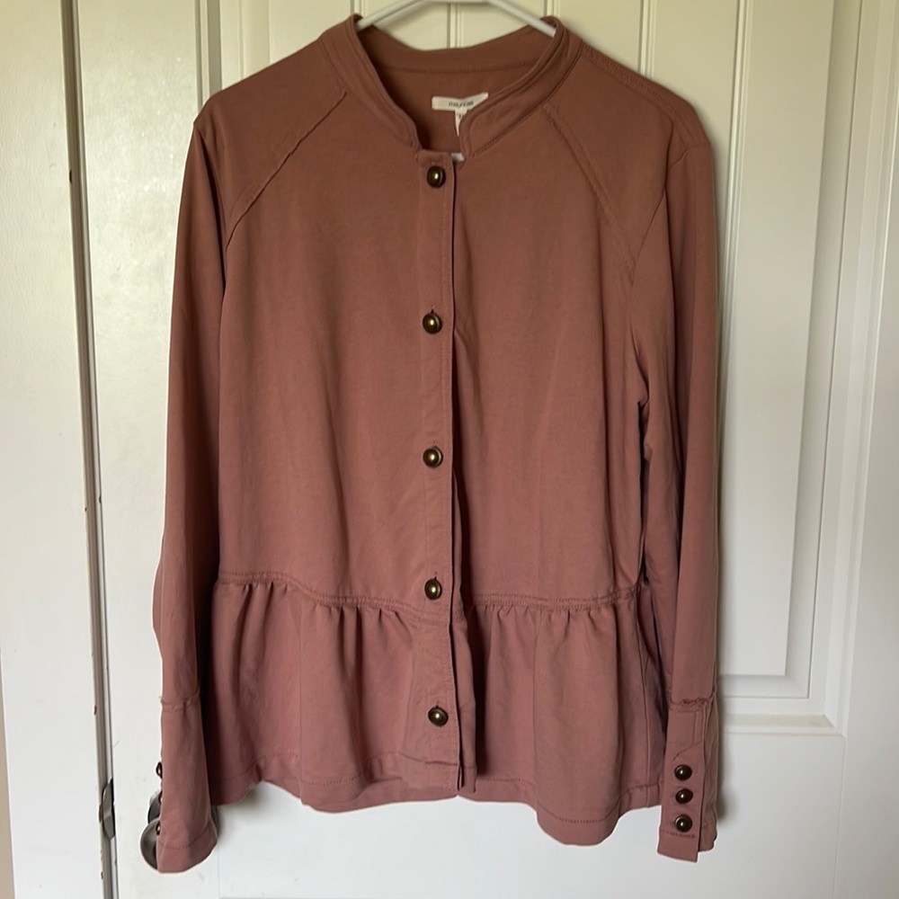 NEW WOMENS MAURICES PINK RUFFLE HEM KNIT MILITARY JACKET SIZE XL